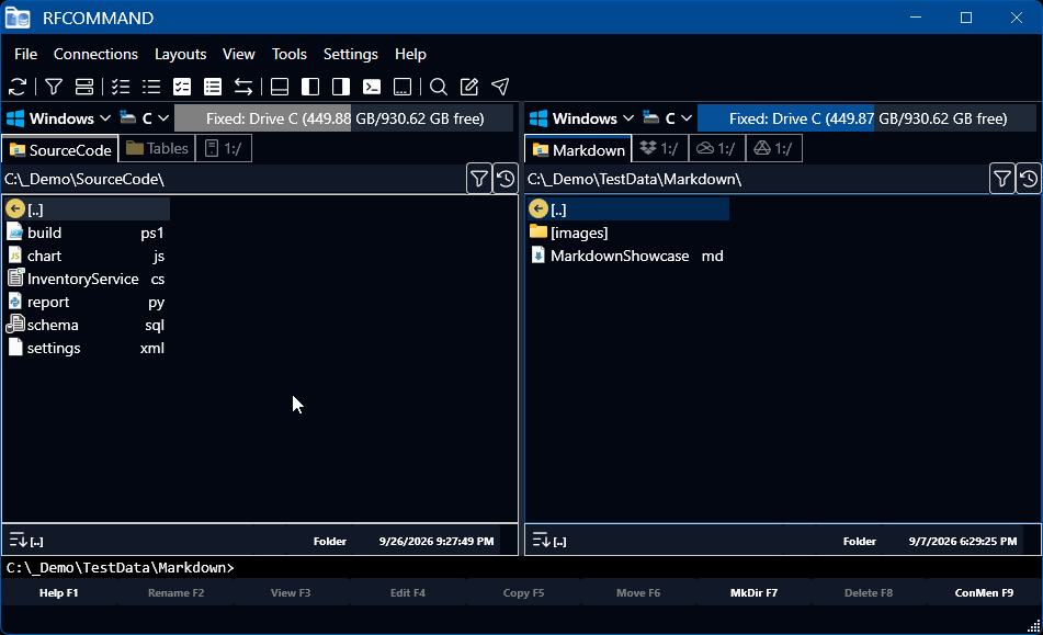 The built-in editor with syntax highlighting for common languages and data formats.