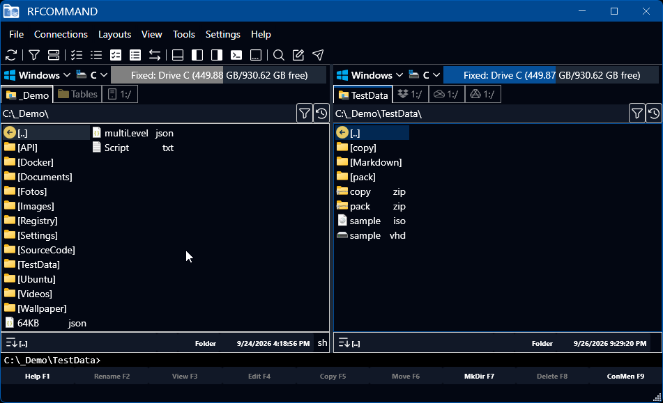 Source on the left, target on the right, both on screen at once.