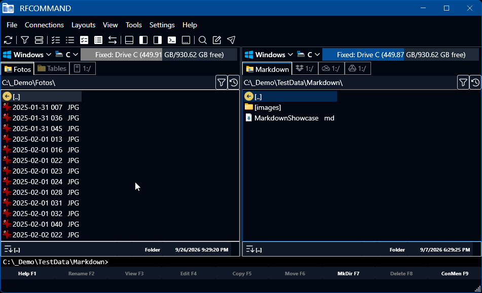 Quick View turns the other panel into a preview that follows the cursor.